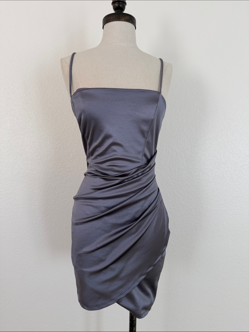 Windsor Dusty Lavender Satin Spaghetti-Strap Dress Wrap Front Size Medium M